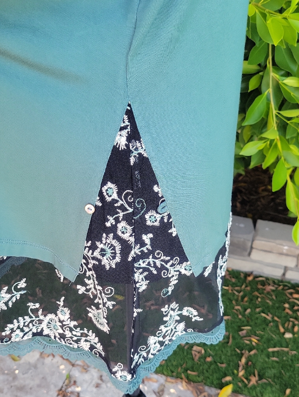 Teal Long-Sleeve Lace Embroidered Hem Women's Tunic Top M - Picture 12 of 12